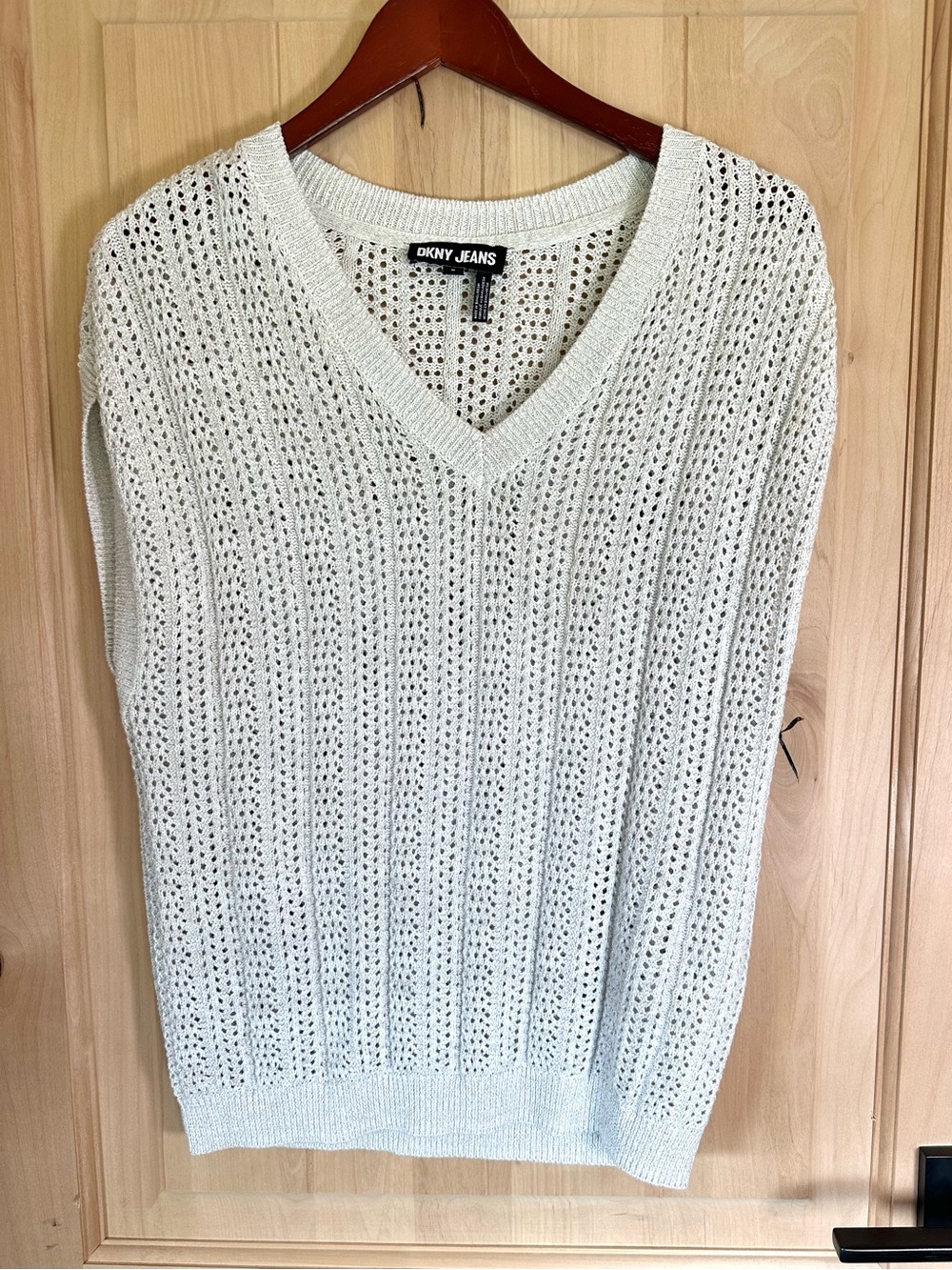 DKNY NWOT Cream Sparkle Open-Knit V-Neck Sweater Vest